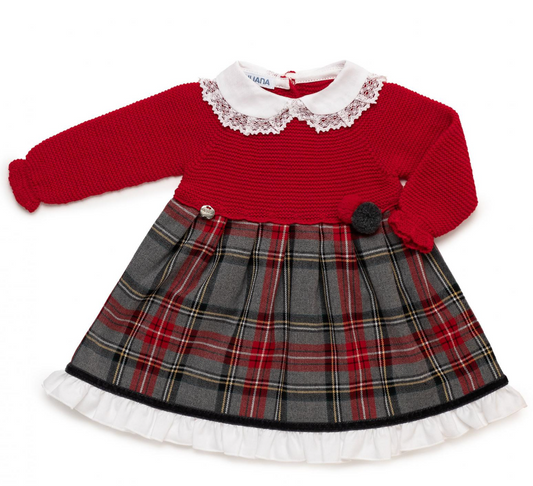 VESTIDO CUERPO REDONDO CUADROS ROJO