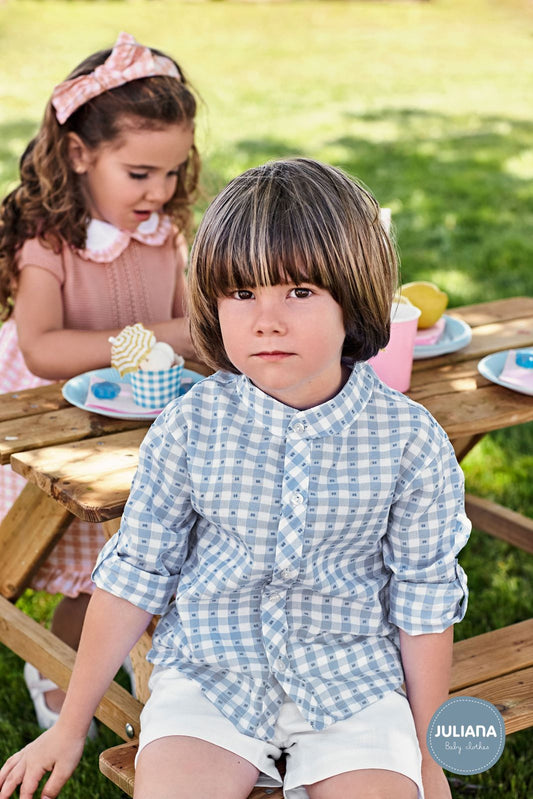 CONJUNTO CAMISA NIÑO CUADRITOS PLUMETI