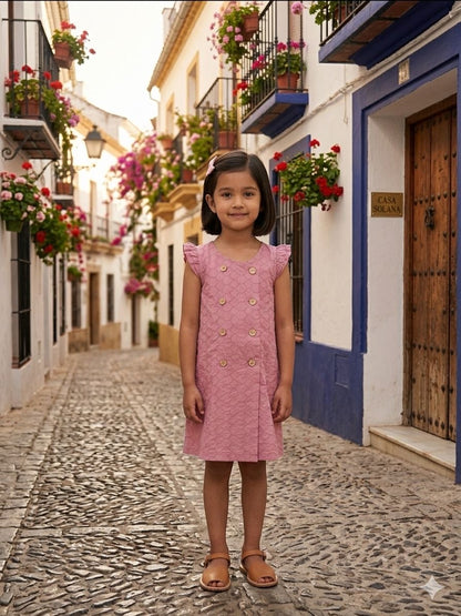 VESTIDO RECTO CRUZADO ENCAJE ROSA