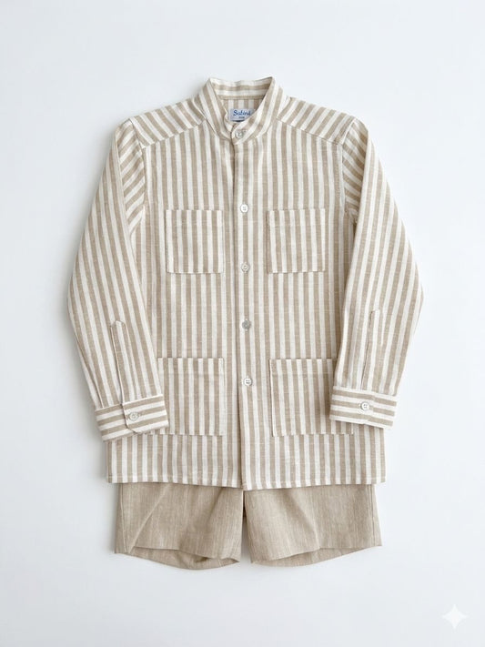 CONJUNTO CAMISA RAYAS BEIGE CEREMONIA