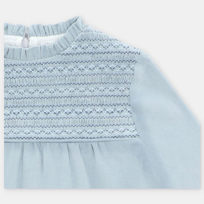 VESTIDO TELA NIÑA SHEFFIELD CELESTE GRISACEO