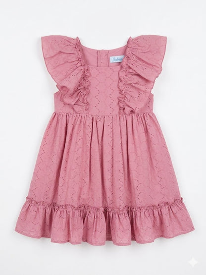 VESTIDO CON VOLANTE ENCAJE ROSA