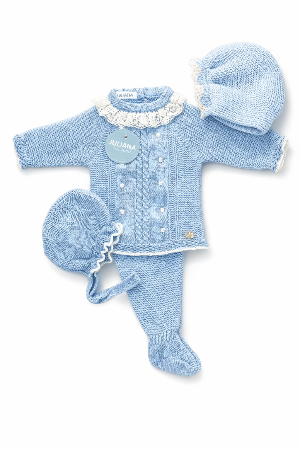 CONJUNTO POLAINA 3.P BODOQUES PUNTILLA CIELO BLANCO