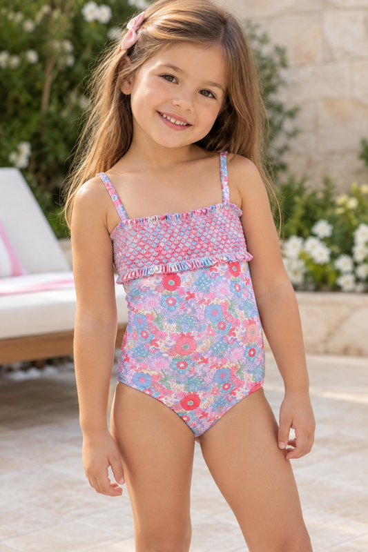 BAÑADOR FLORES NIÑA PICNIC ROSA