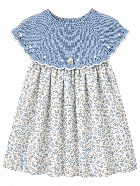 VESTIDO PUNTO Y TELA MICROESTAMPADA NIÑA WINNIPEG AZUL