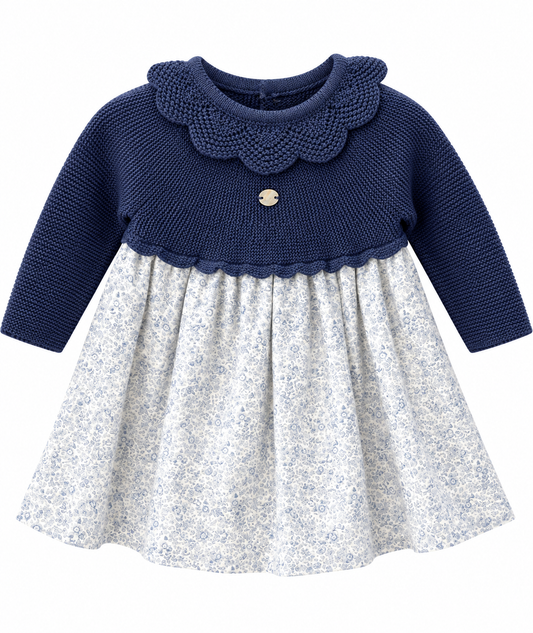 VESTIDO PUNTO Y TELA NIÑA LEEDS AZUL NOCHE