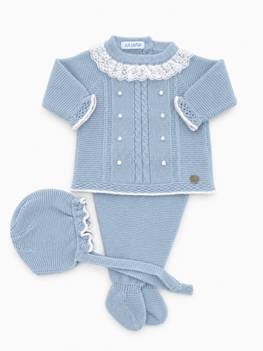 CONJUNTO BRAGA PUNTO RAYADO COMBINADO BLANCO CIELO