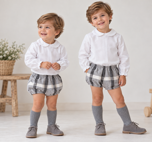 CAMISA VIELLA Y BERMUDA CUADROS GRIS
