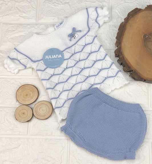 CONJUNTO BRAGA PUNTO RAYADO COMBINADO BLANCO CIELO