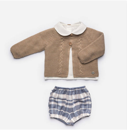 CONJUNTO CHAQUETA TRENZAS NIÑO CUADROS  TOSTADO