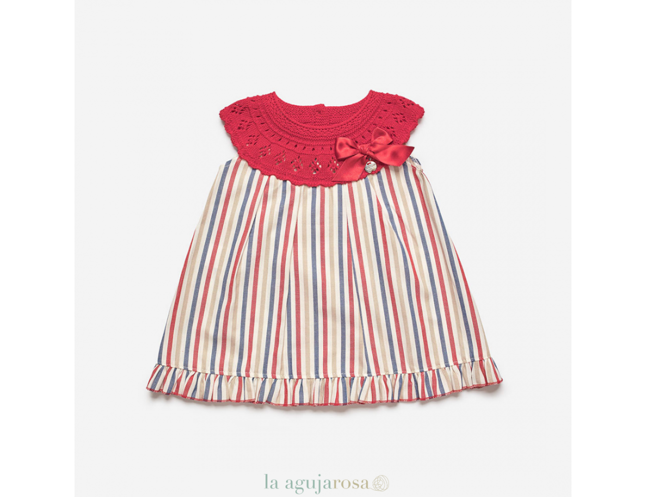VESTIDO CUERPO REDONDO RAYADO ROJO