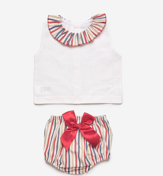 CONJUNTO CAMISA NIÑA RAYADA BLANCO ROJO