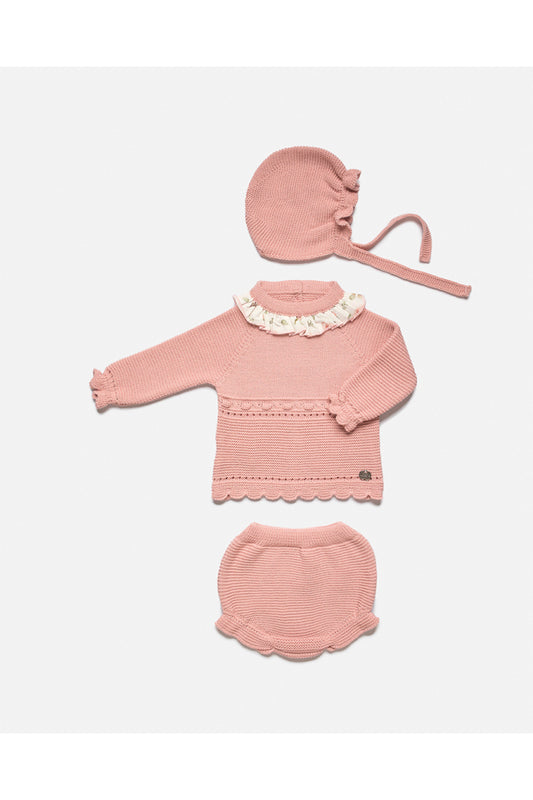 CONJUNTO BRAGA PUNTO 3.P LIN BODOQUES VOLANTE ROSA EMPOLVADO