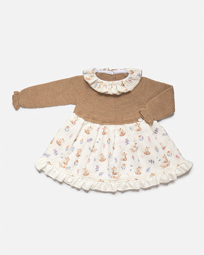 VESTIDO CUERPO PUNTO TELA ZORRITOS TOSTADO