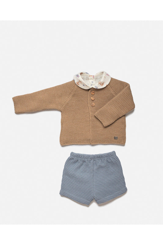 CONJUNTO CHAQUETA NIÑO CAMISA ZORRITOS TOSTADO