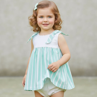 VESTIDO CORTO CON BRAGA RAYADO BLANCO/VERDE