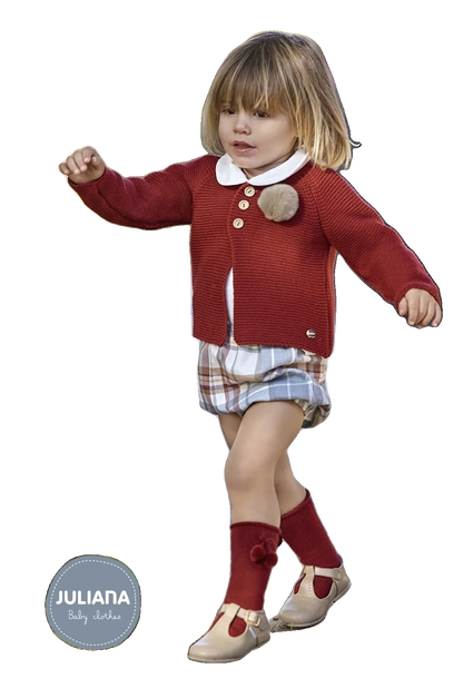 CONJUNTO CHAQUETA NIÑO CUADROS POM POM