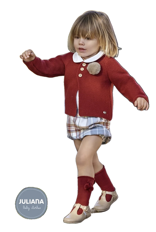 CONJUNTO CHAQUETA NIÑO CUADROS POM POM