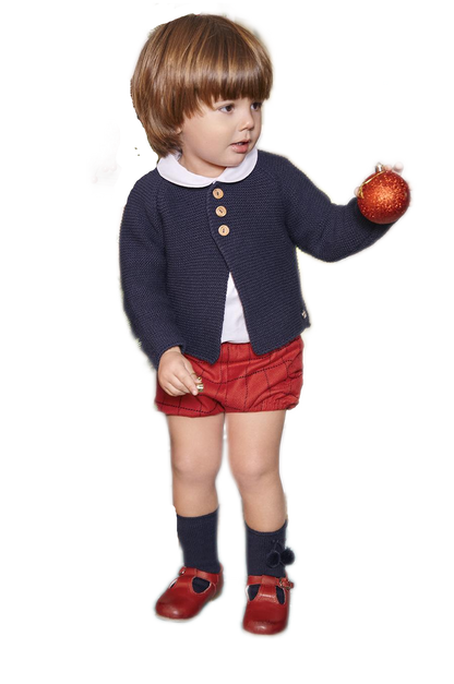 CONJUNTO CHAQUETA NIÑO CUADROS MARINO ROJO
